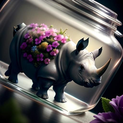 Baby Rhino in Jar: Adorable Chibi Fantasy