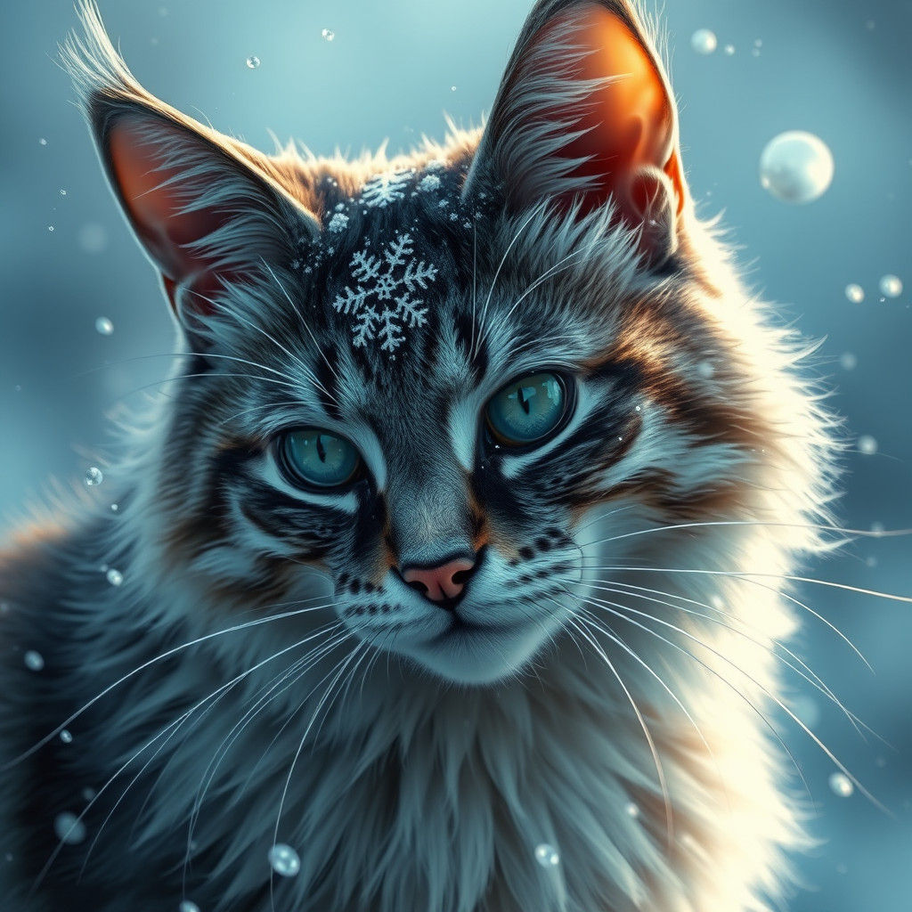 Stormy Snowflake Cat: Detailed Fantasy Concept Art
