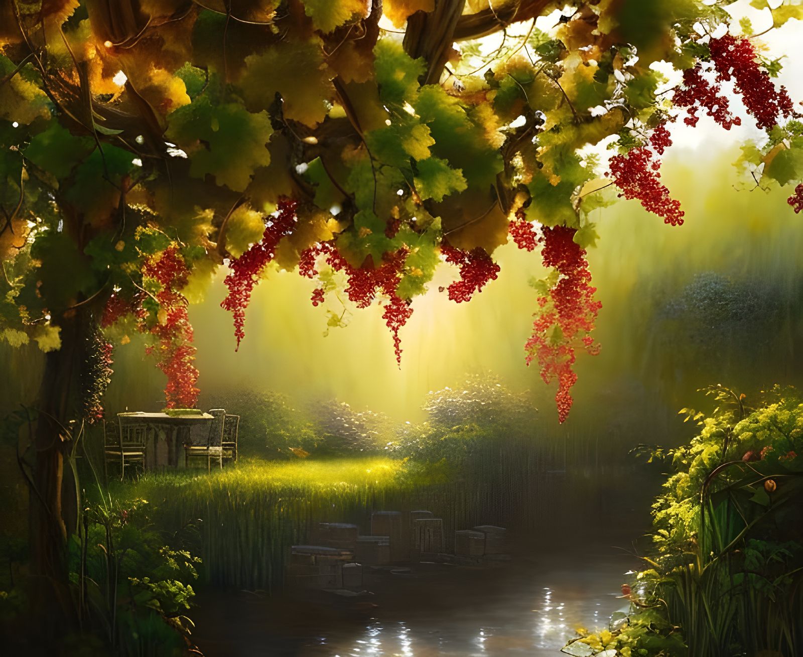 Red and White Vine Garden in Golden Hour