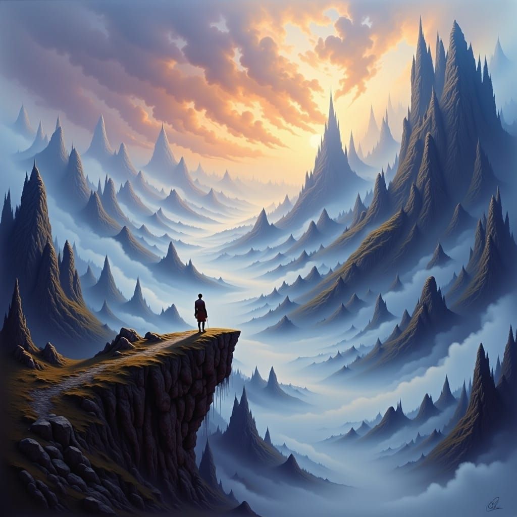 Mystical City Landscape with Lone Figure