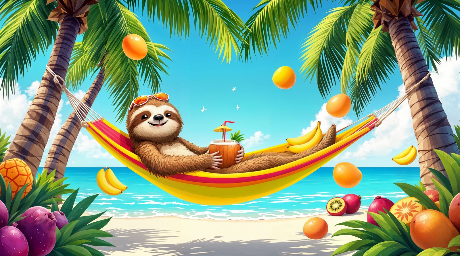 Sunny Tropical Sloth Hammock Oasis
