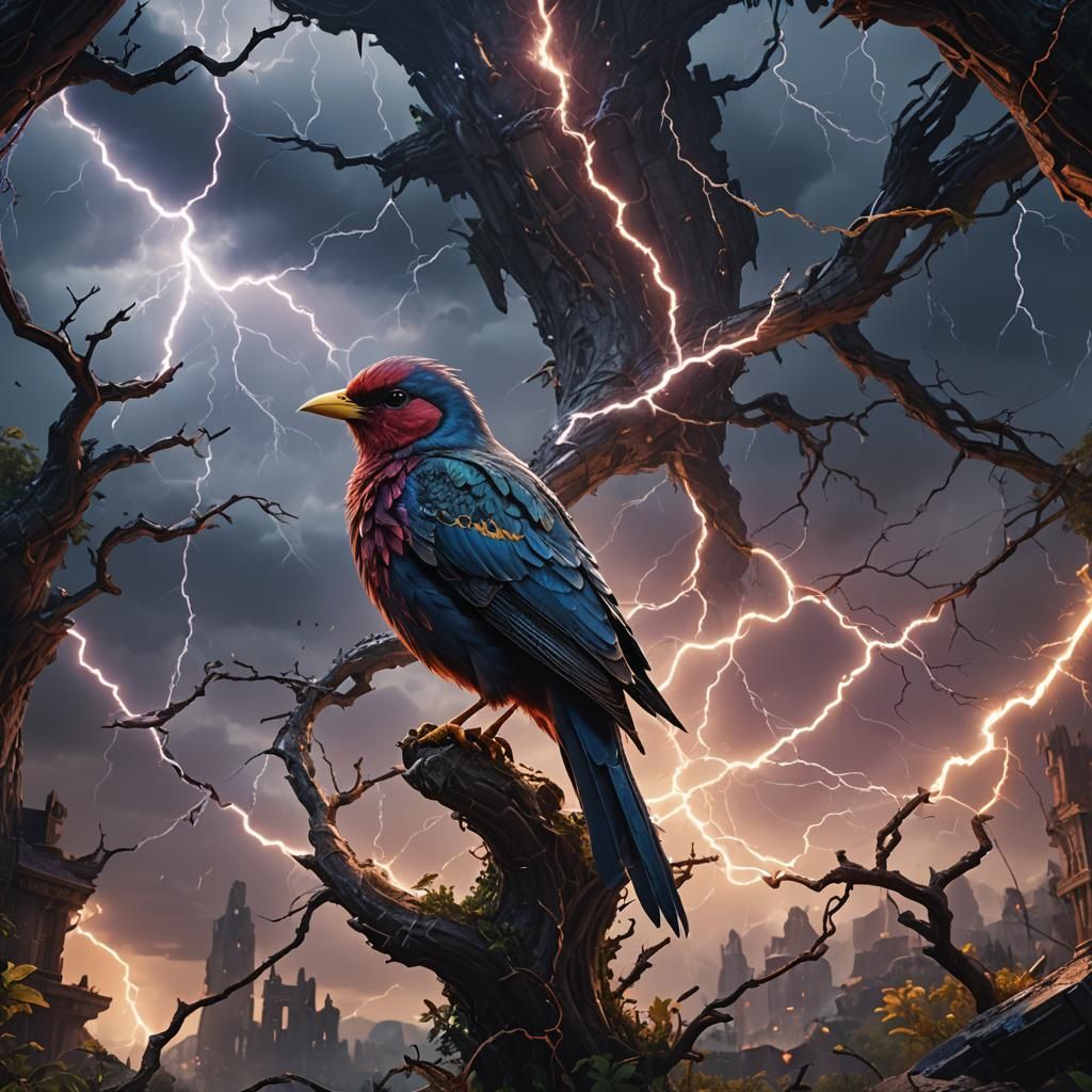 Fantastical Lightning Bird Concept Art in Deep Color
