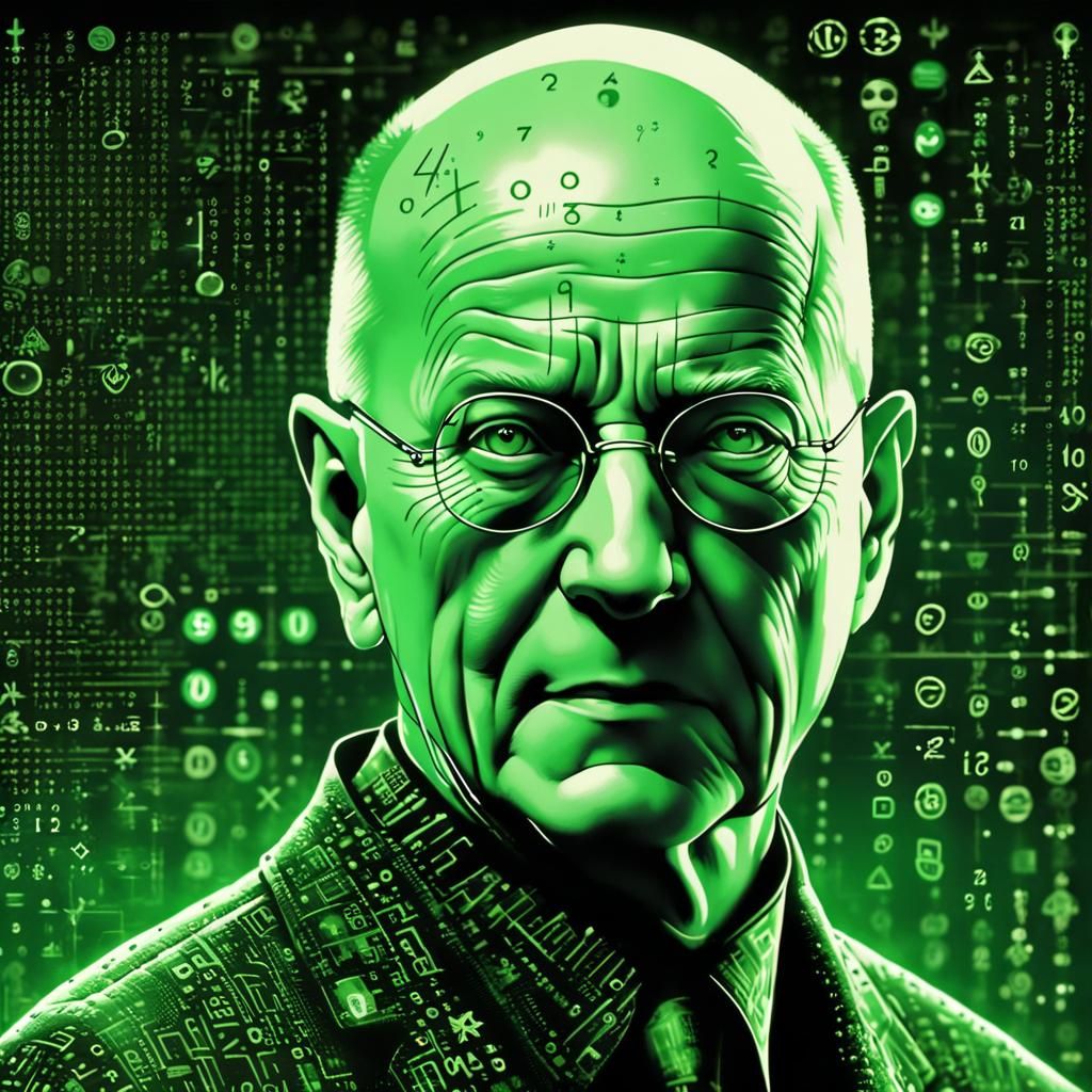 Matrix-Style Portrait of Bald Man in Digital Code