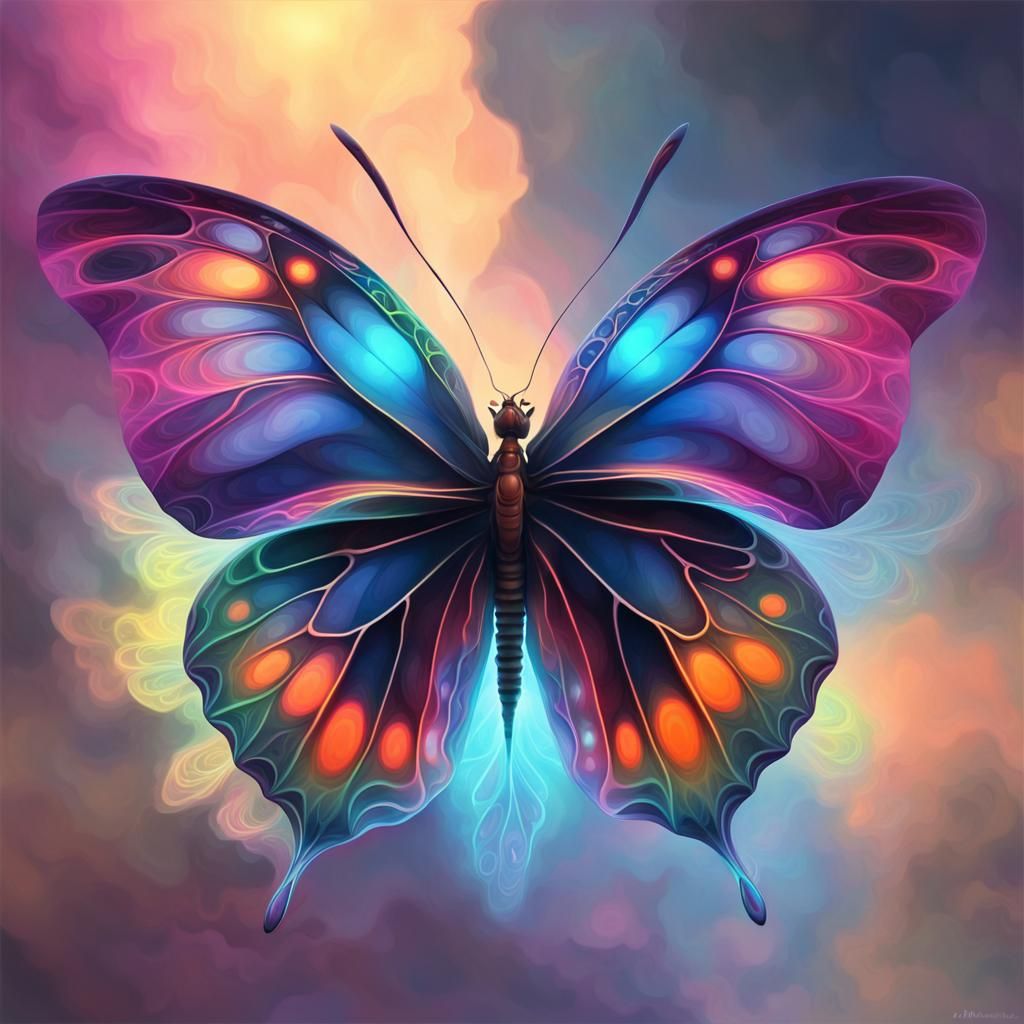 Transparent Butterfly in Neon Digital Art