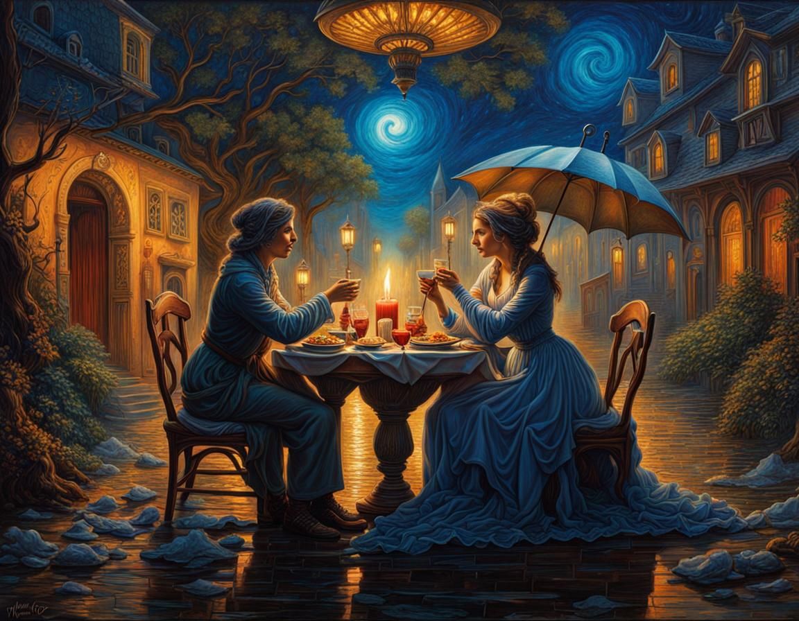 Romantic Dinner Under Starry Skies: Fantasycore Art