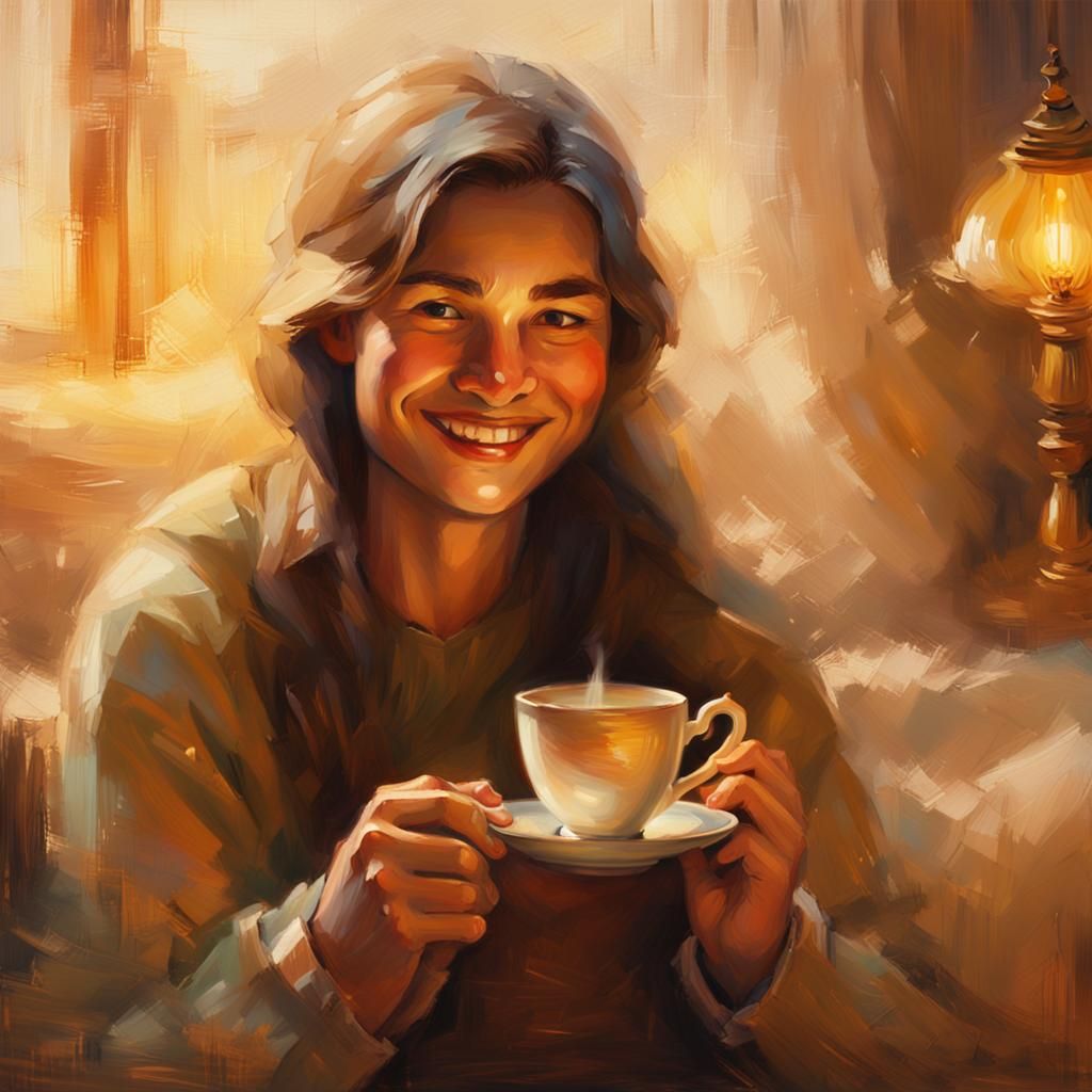 Cozy Impressionist Portrait with Warm Cup