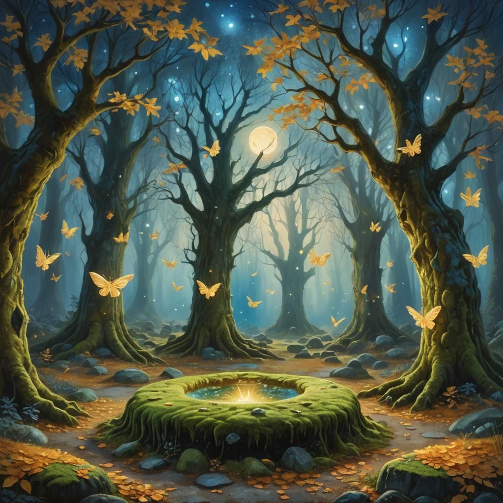 Enchanted Fairy Grove in Moonlit Forest