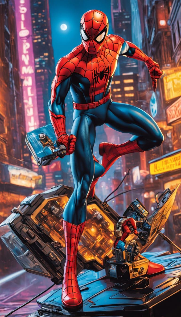 Heroic Spider-Man Collectible in Retro Comic Book Style