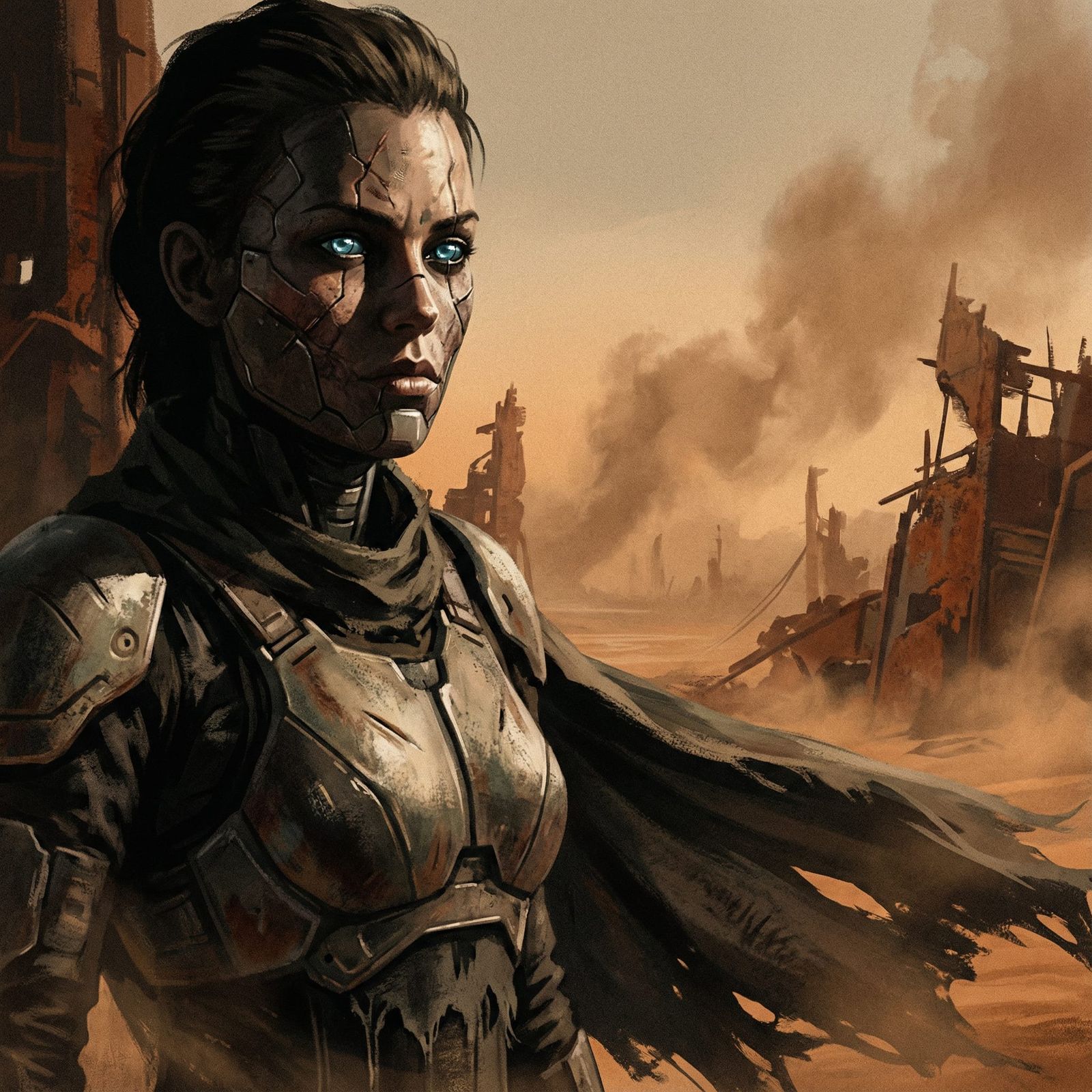 Cyborg Warrior in Gritty Post-Apocalyptic Desert