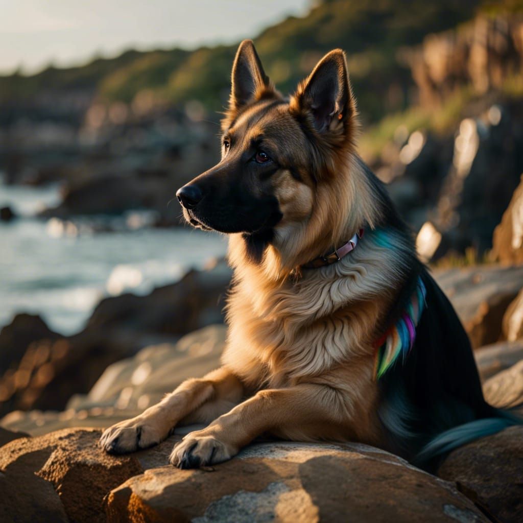 German Shepherd Mermaid by the Sea