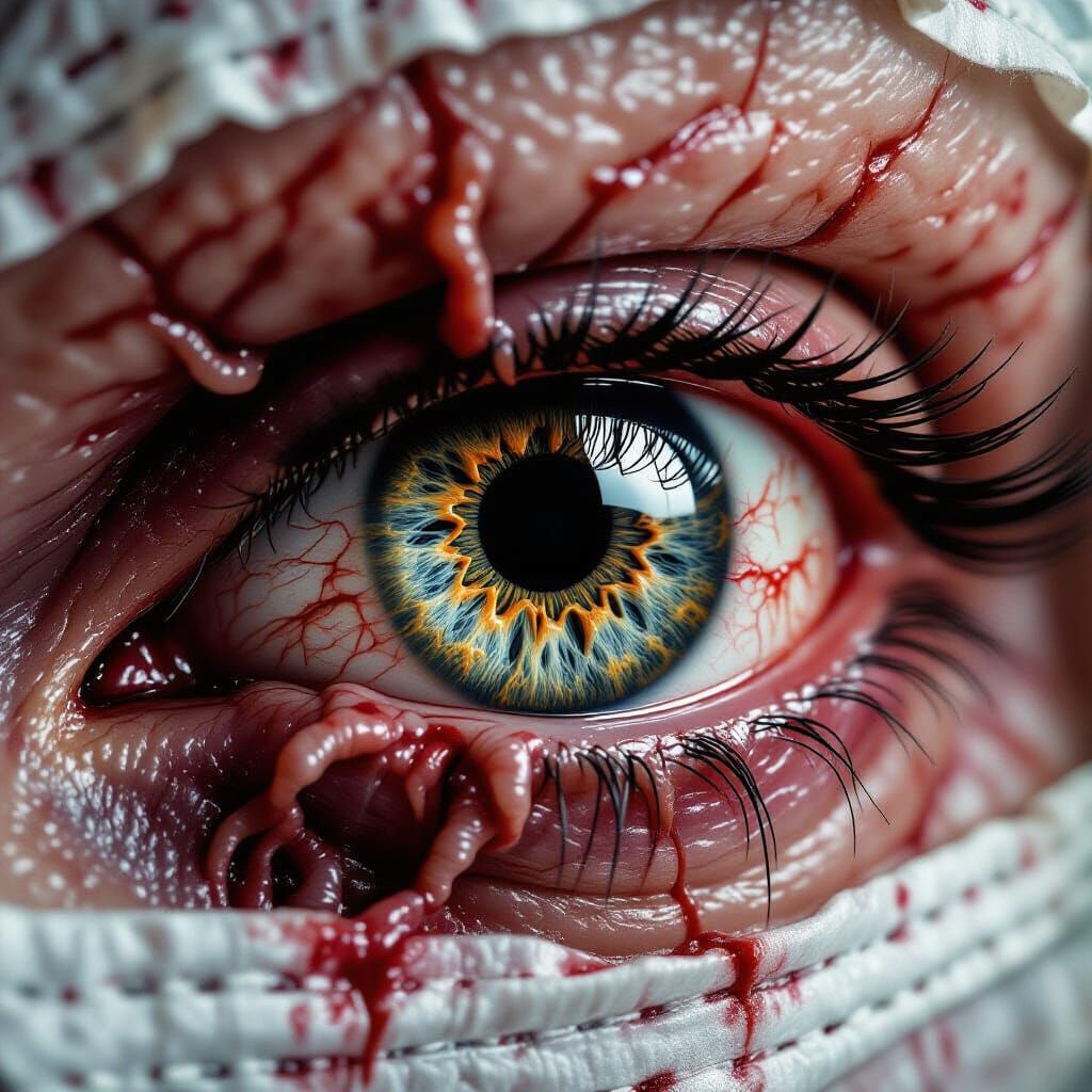 Terrifying Nurse Eye with Worms and Teeth