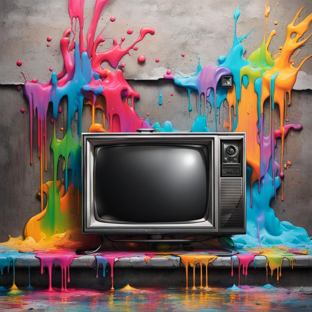 Colorful Polychromatic TV in Graffiti Street Art Style
