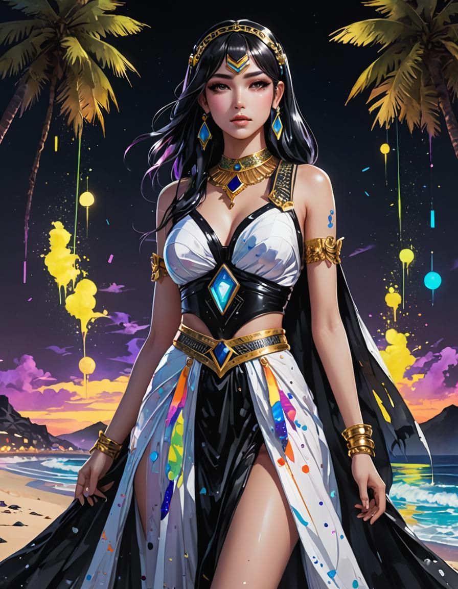 Egyptian Priestess with Neon Black Light Effect