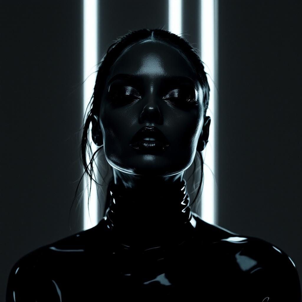 Sleek Portrait Reflecting Black Vinyl Texture