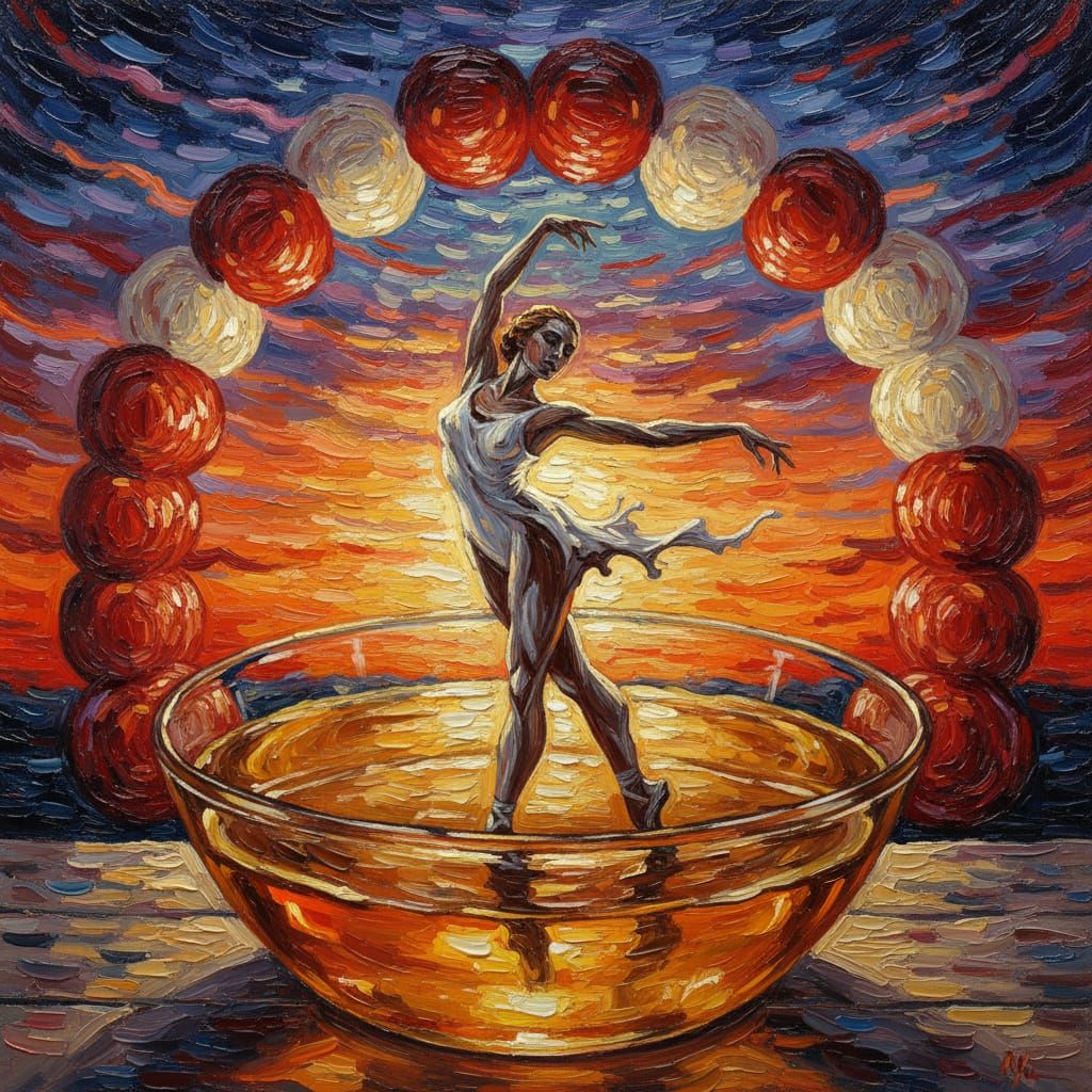 Van Gogh Style Double Exposure: Milk Lady in Honey Bowl