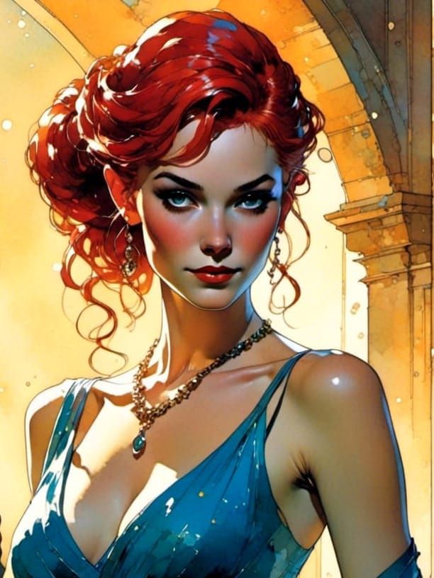 Glamorous Elf in Blue Gown Comic Art