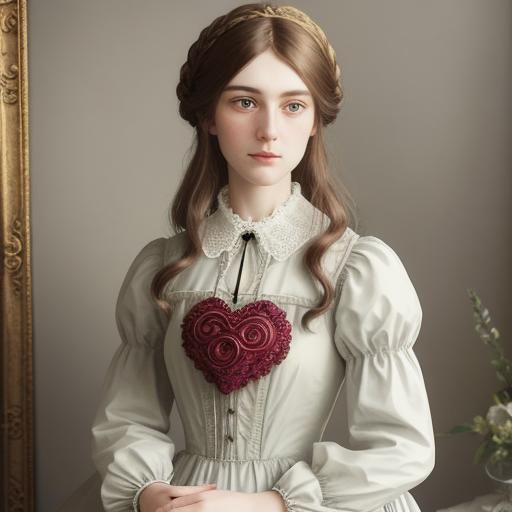 Victorian Maid with Heart Locket: Pre-Raphaelite Style