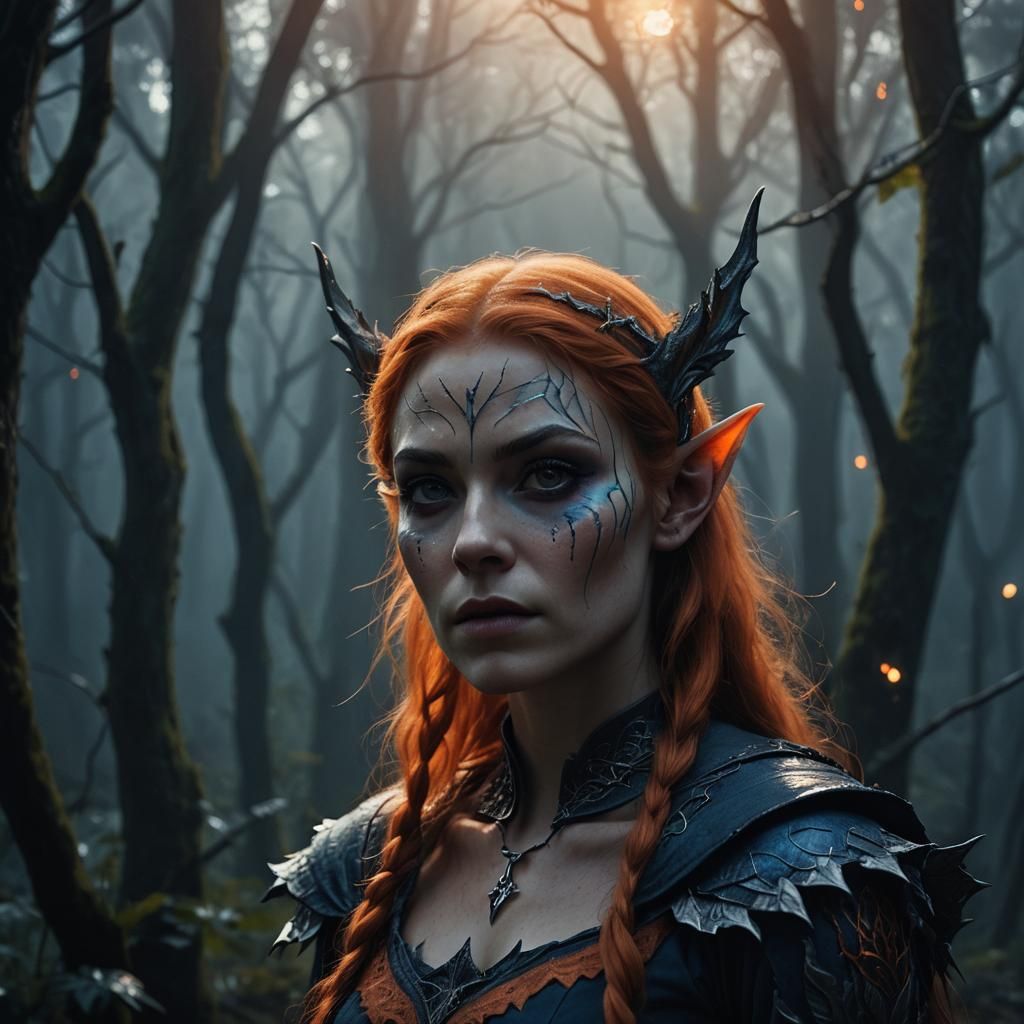 Mystical Elf Girl Portrait in Dark Fantasy Style
