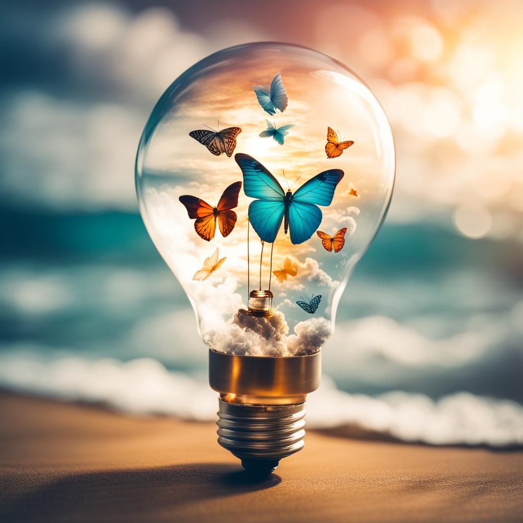 Ocean Lightbulb with Butterflies in Heavenly Light