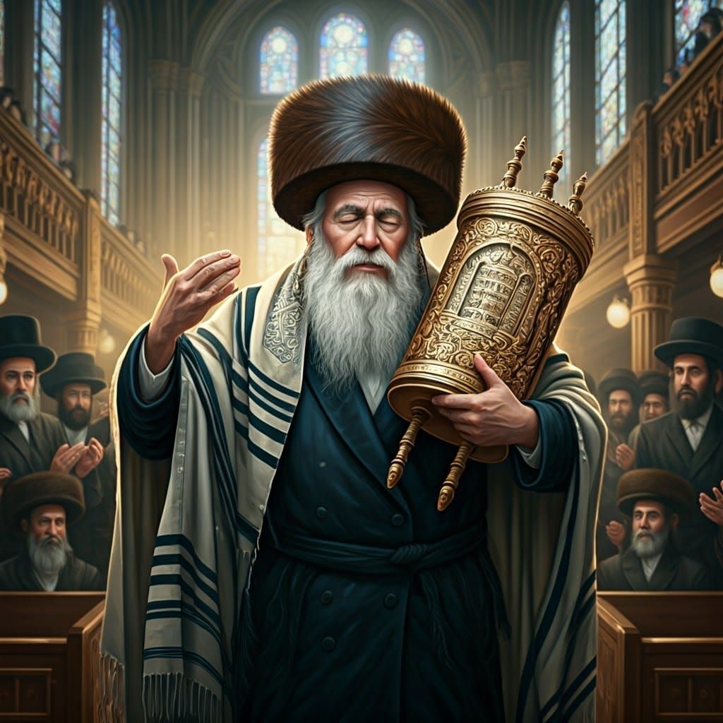 Hasidic Rebbe Dancing with Torah, Gustave Doré Style
