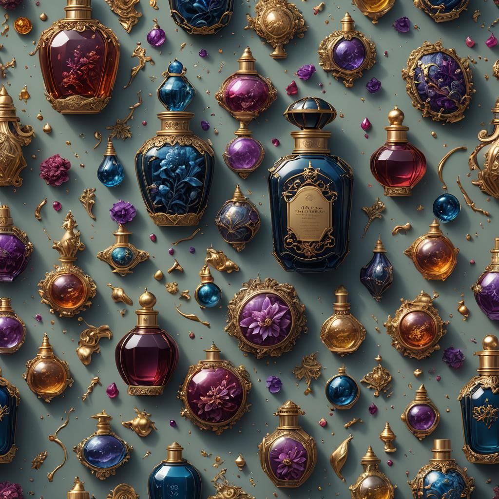Fantastical Perfume Bottle in Detailed Matte Painting