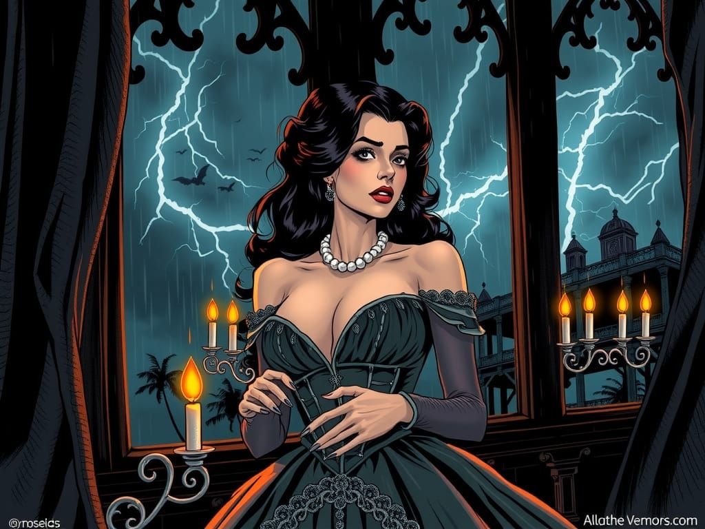 Elegant Victorian Witch Gazed Out in Fearful Noir Style