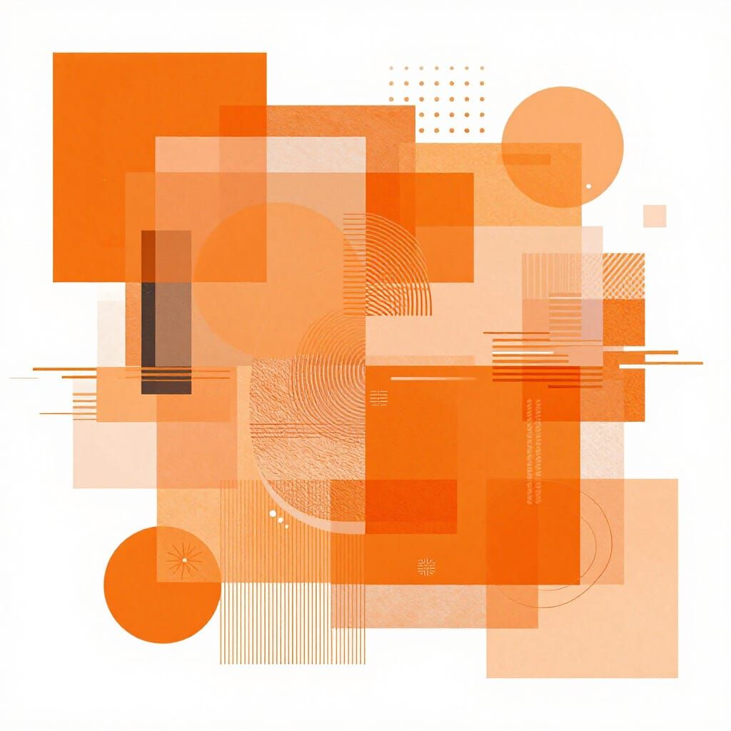 Digitized Orange Collage Art with Dynamic Layers