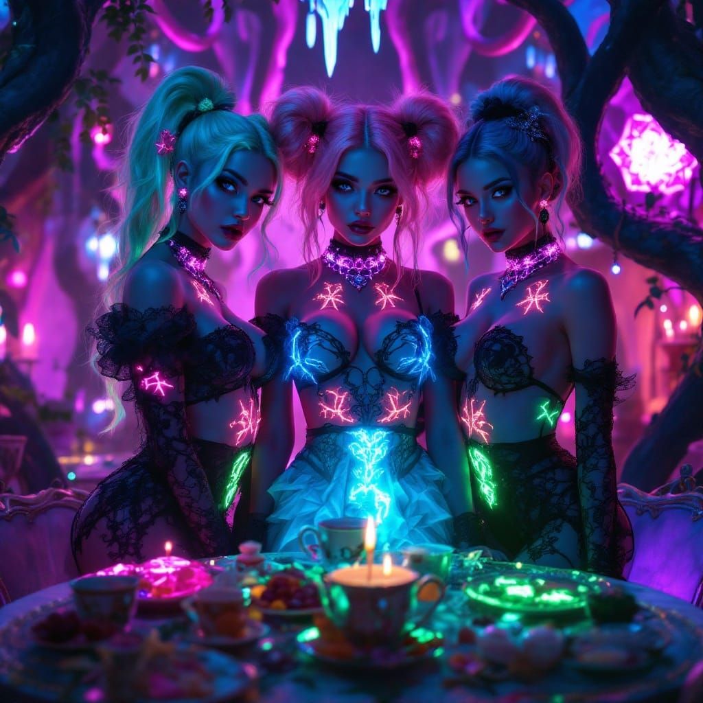 Goth Powerpuff Girls in Wonderland-Inspired Fantasy