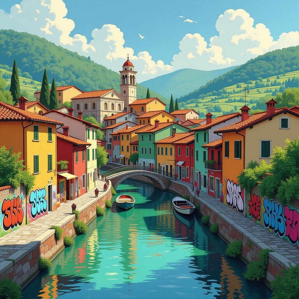 Italian Village with Colorful Street Art