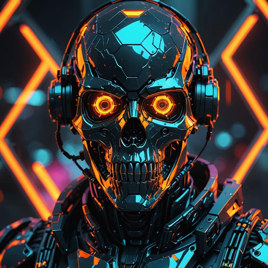 Futuristic Skeleton Soldier in Double Exposure Portrait