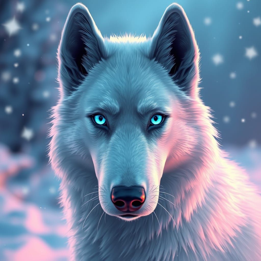 Regal White Husky in Crystal Blue Haze Anime