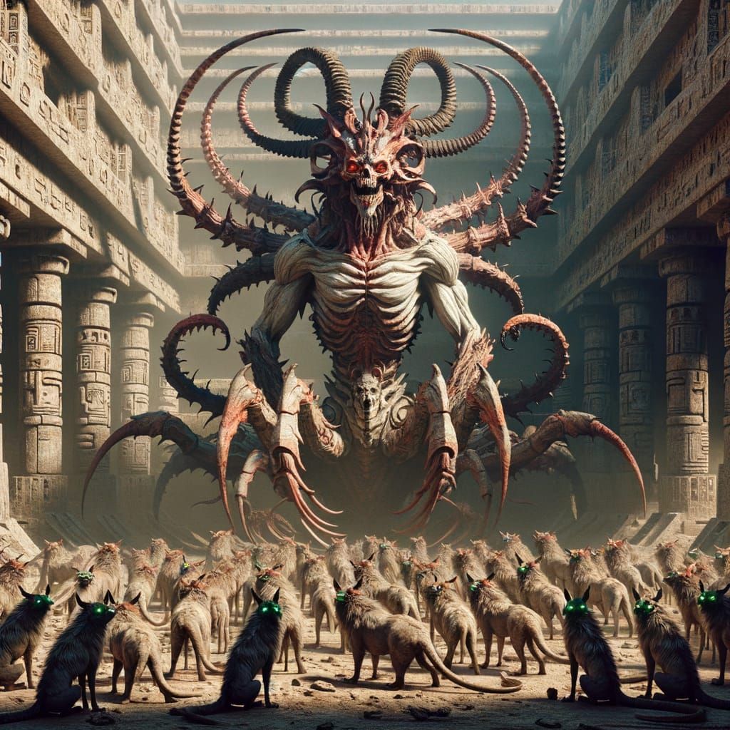 Gigantic Composite Creature in Ancient Aztec City