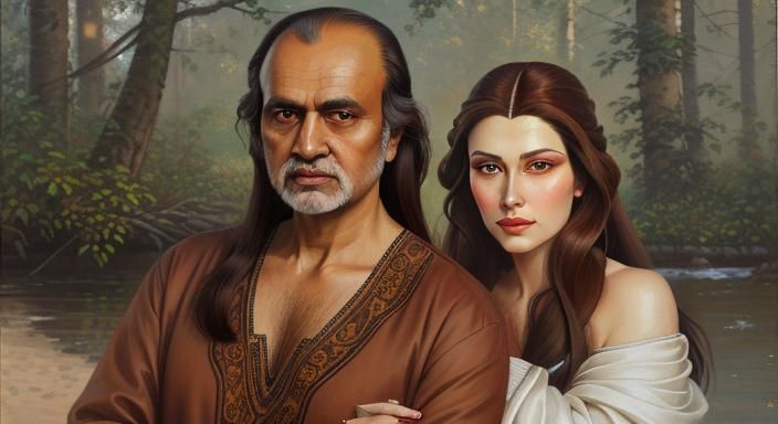 Bengali Man and Russian Woman: Oil Painting