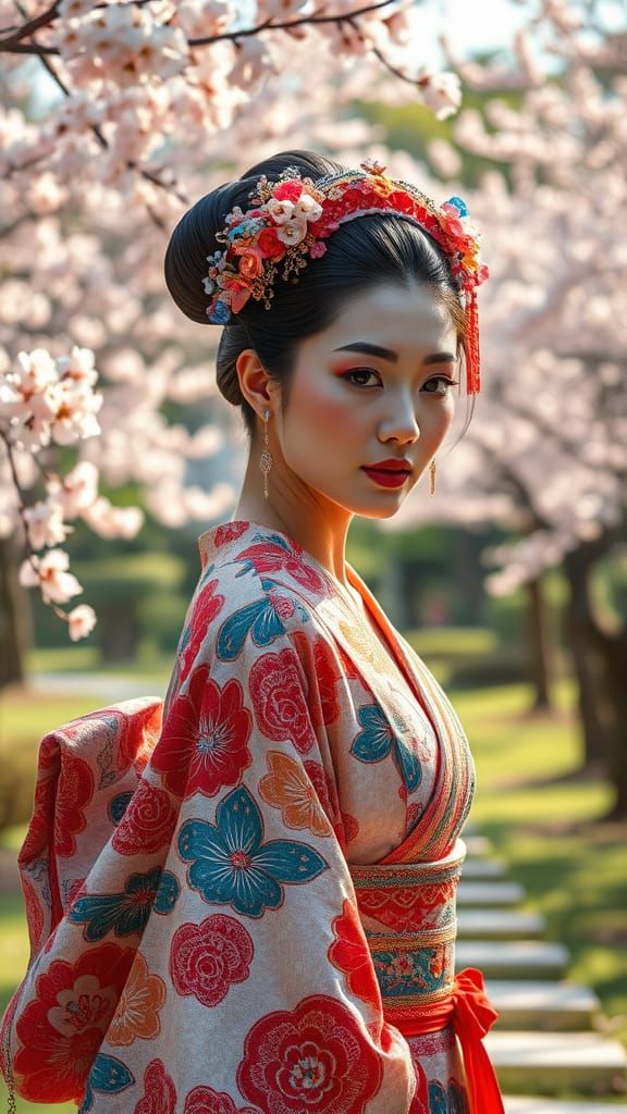 Hyperrealistic Portrait of a Japanese Woman in Traditional A...