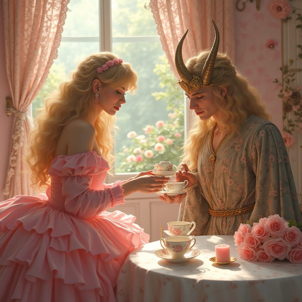 Romantic Tea Service in Whimsical Art Nouveau Style