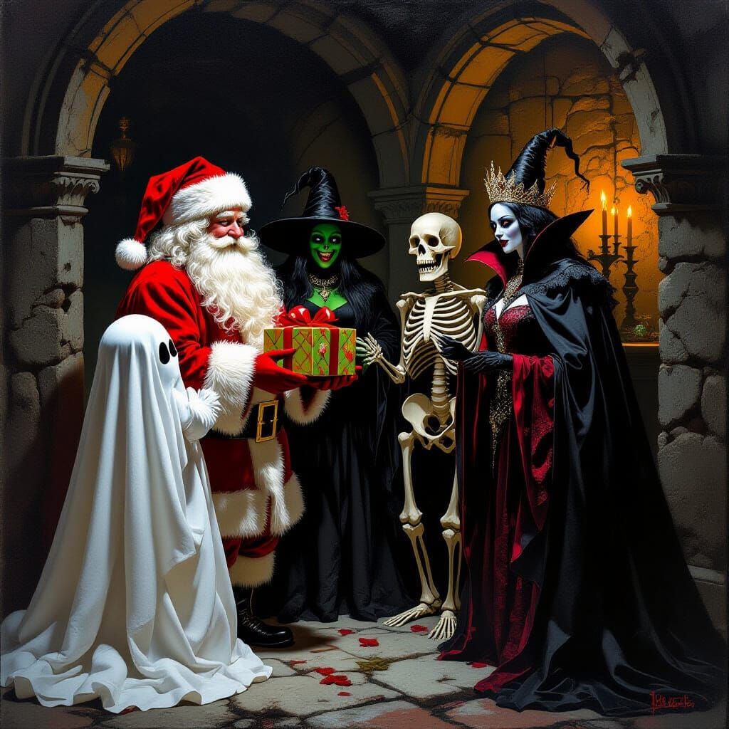 Christmas Horror: Santa Meets Crypt Creatures in Oil Paintin...