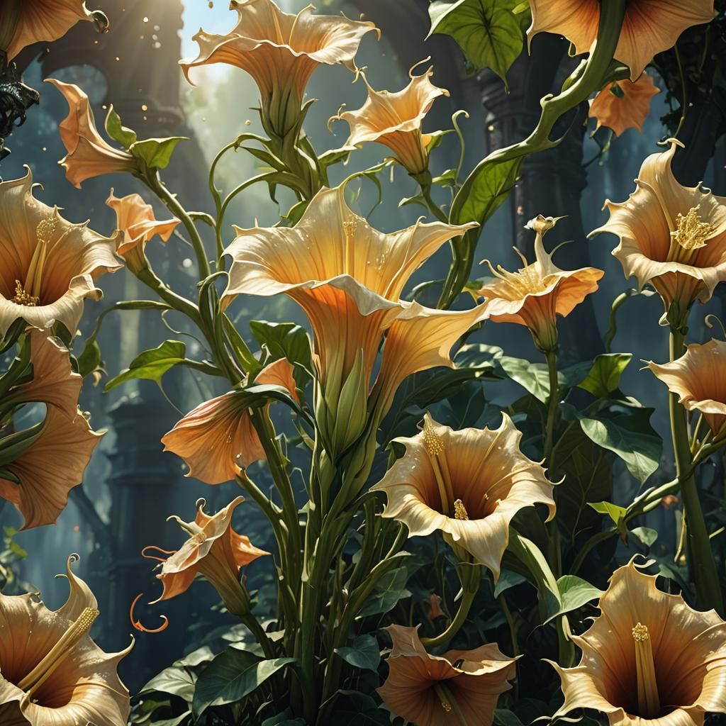 Angel Trumpet Opening: Detailed Macro Painting