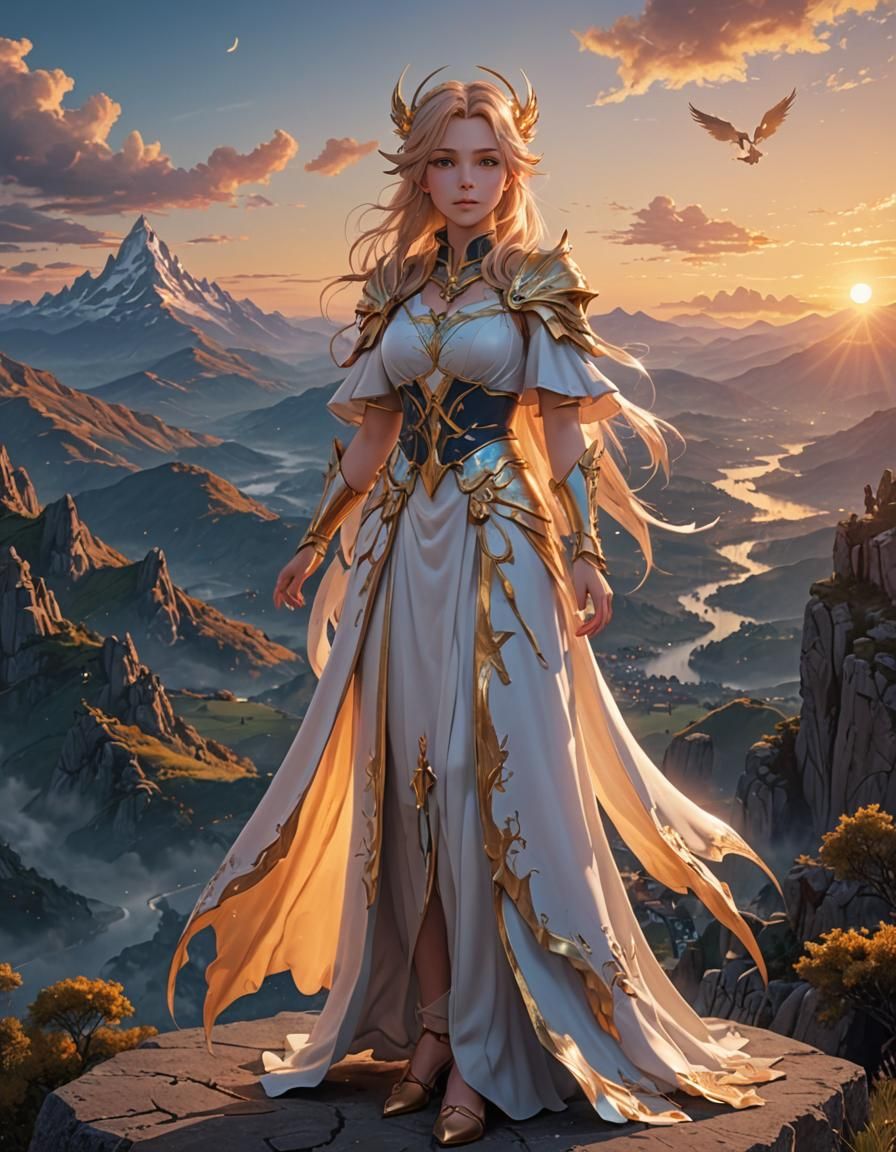 Angelic Wizardress at Sunset: Vibrant 3D Anime Art