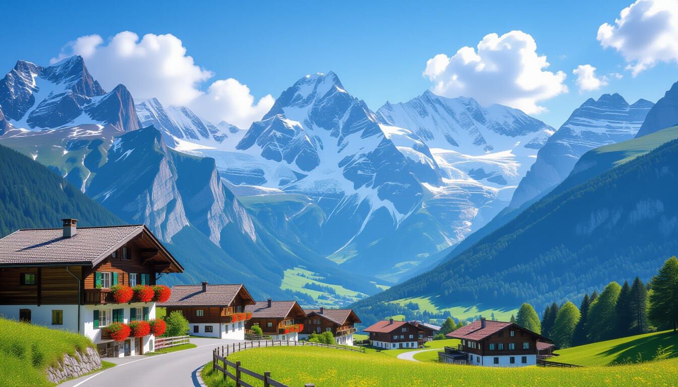 Majestic Swiss Alps Village Under Luminous Skies