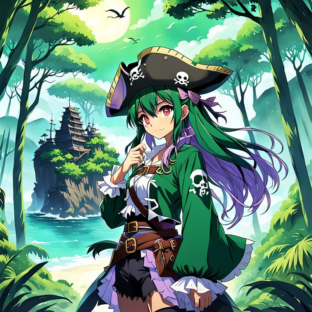 Anime Pirate Girl with Island Scenery
