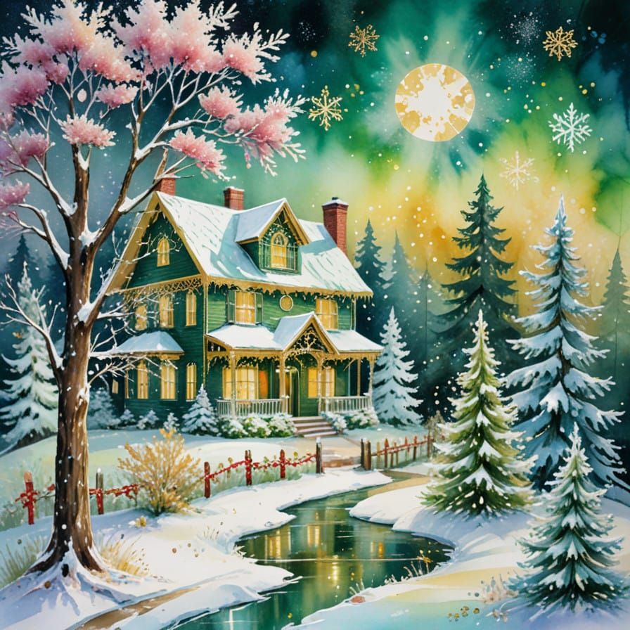 Vibrant Winter Wonderland in Impasto Style