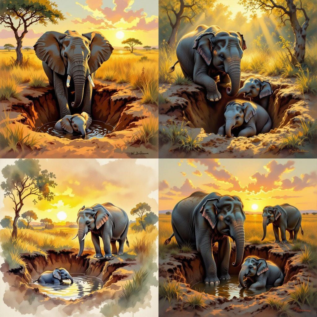 Baby Elephant Falls Into Hole, Father Faints in Shock