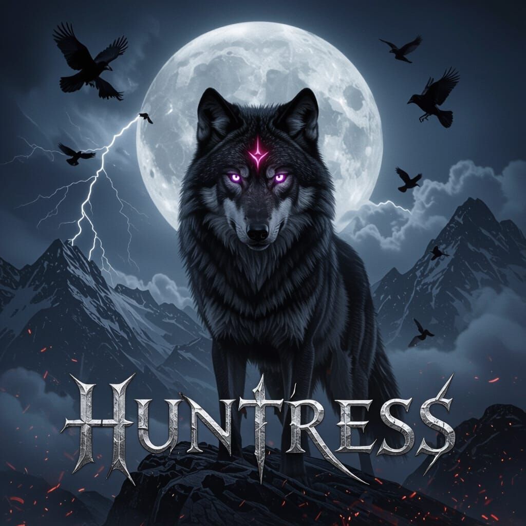 Majestic Wolf Queen of the Night on Stormy Peak