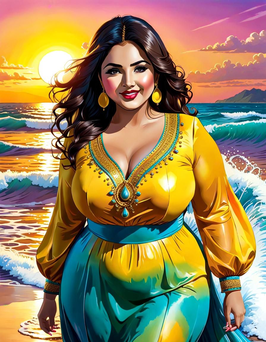 Psychedelic Portrait of a Woman on the Beach