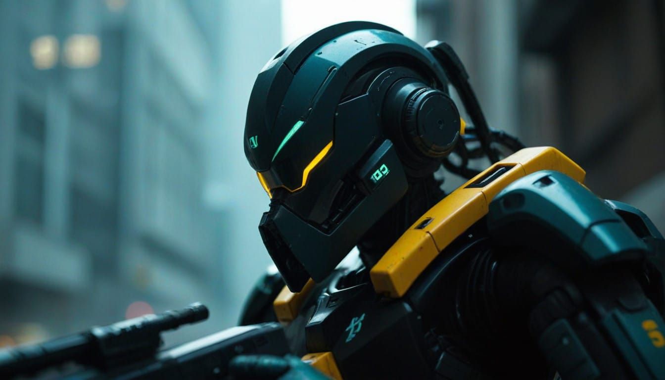 Cyberpunk Combat Gynoid in Neon Hues