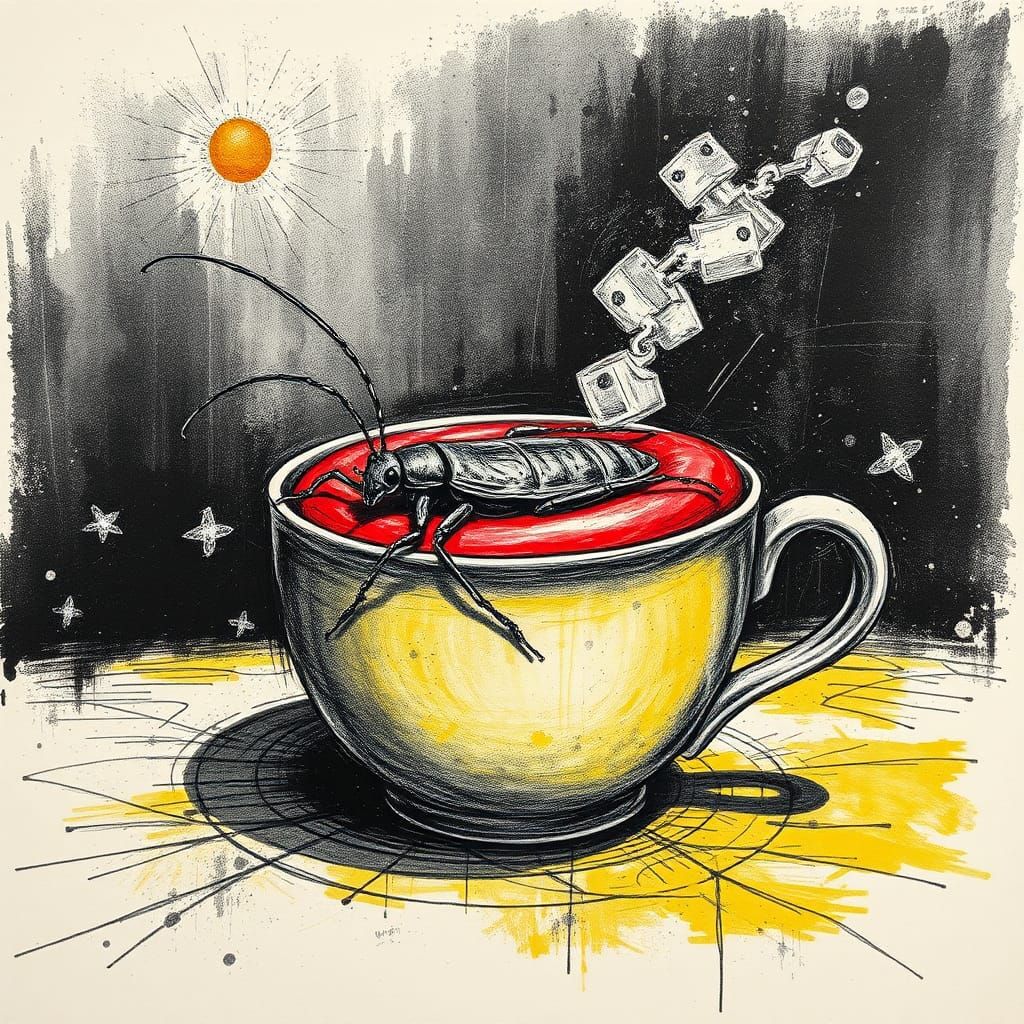 Surreal Cockroach Teatime in Scratch Paper Art