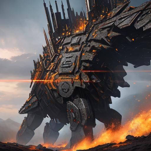 Futuristic Armored Dog with Battle Wings and Crown