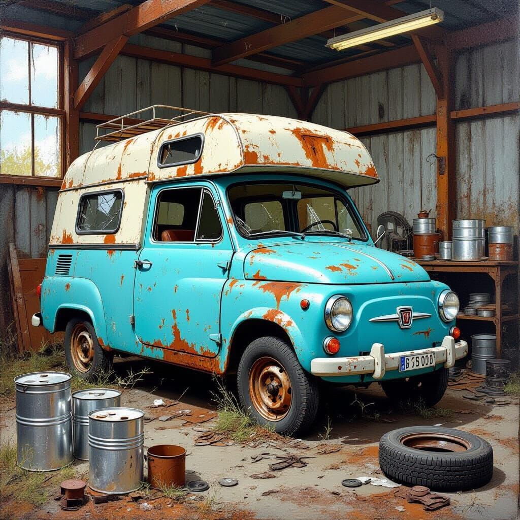 Abandoned Fiat 500 Camper & Caravan in Workshop