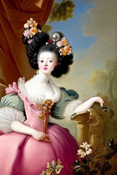 Rococo Cat Portrait in Gown and Pearls