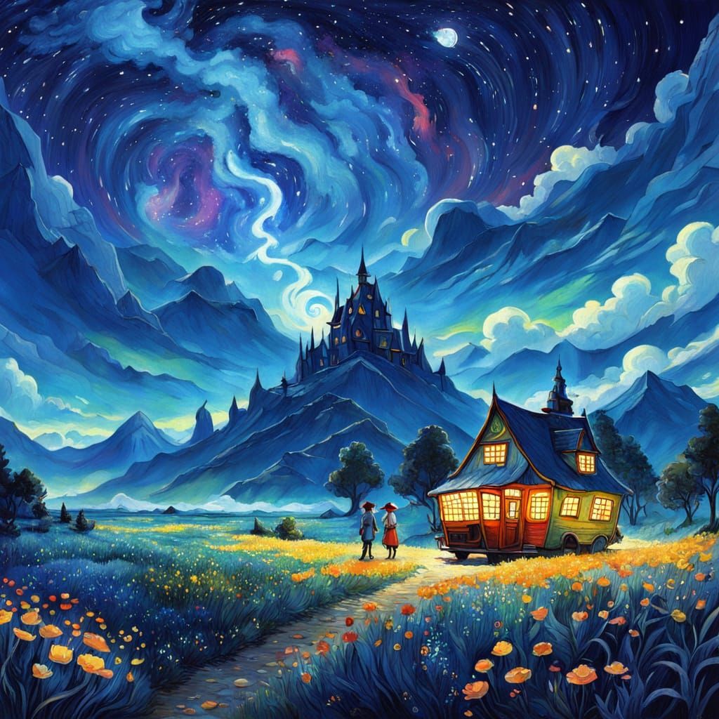 Whimsical Sci-Fi Fairytale Illustration in Ghibli Style